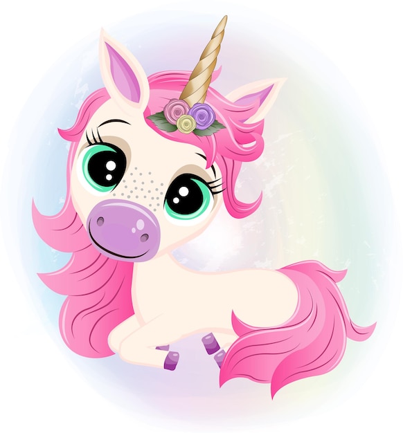 Vector lindo pequeño unicornio rosa