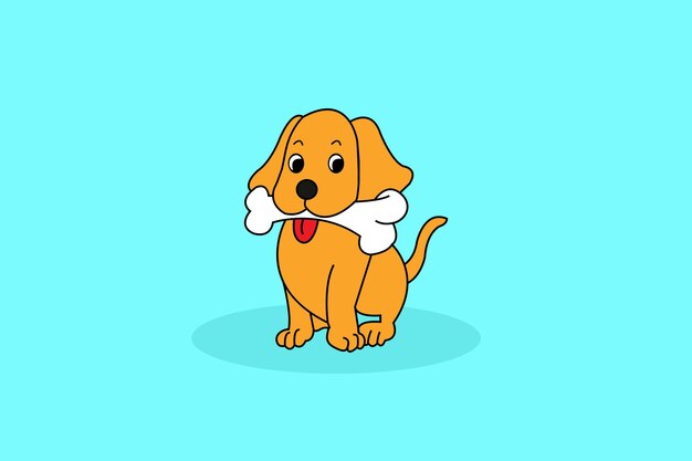 vector lindo perro pug mordedura de hueso dibujos animados ilustración de icono vectorial