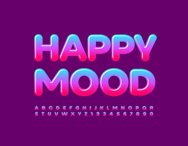 Vector lindo plantilla Happy Mood colorido brillante fuente degradado alfabeto letras y números conjunto