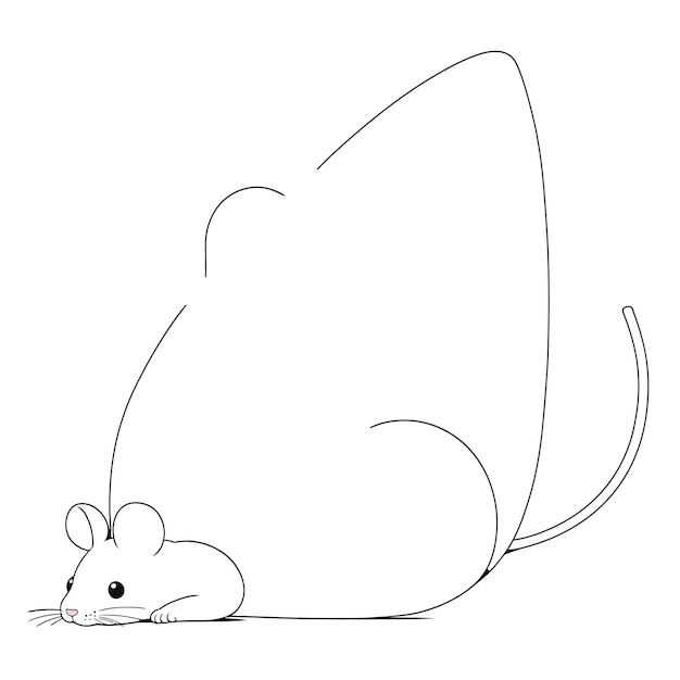 Un vector de un lindo ratón en blanco y negro para colorear fondo blanco transparente