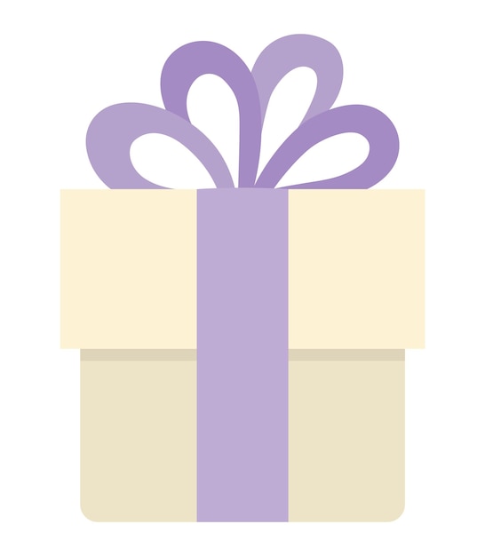 Vector lindo regalo de cumpleaños o de boda con lazo púrpura regalo divertido ilustración de vacaciones brillante para niños icono de símbolo de celebración alegre aislado en fondo blanco