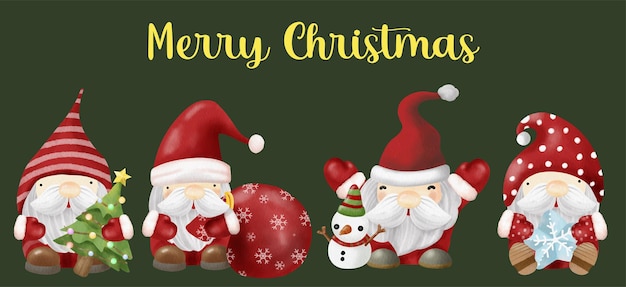 Vector lindo Santa Acuarela con muñeco de nieve