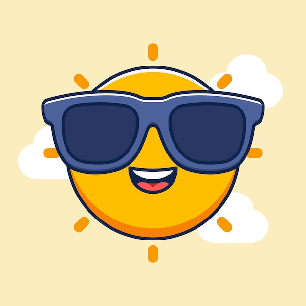 vector lindo sol de verano con gafas ilustración de icono de dibujos animados