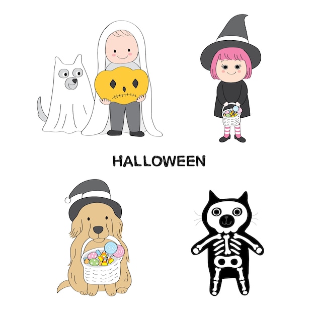 Vector lindo del truco o de la invitación de Halloween de la historieta.
