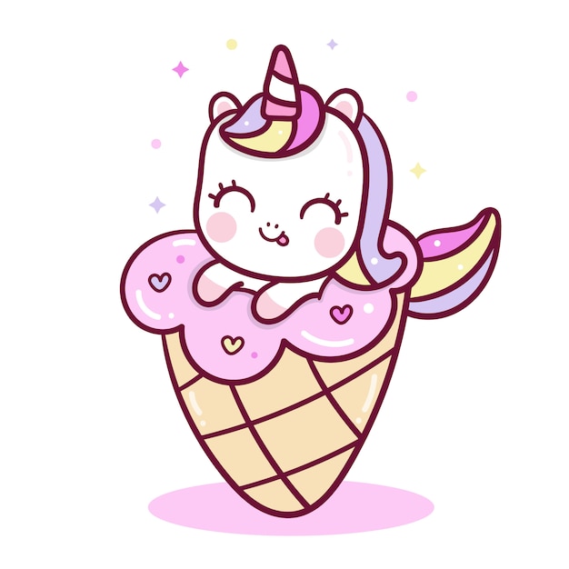 Vector lindo unicornio con cono de helado