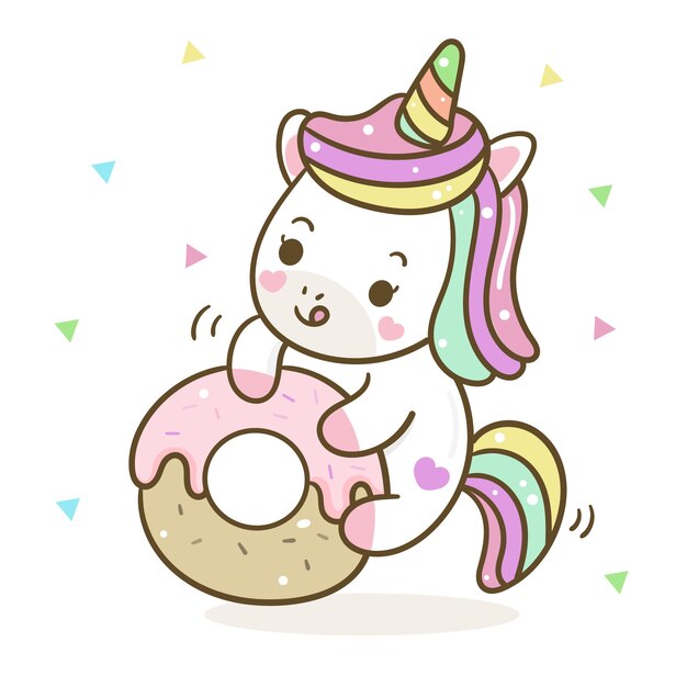 Vector lindo unicornio con donut pastel