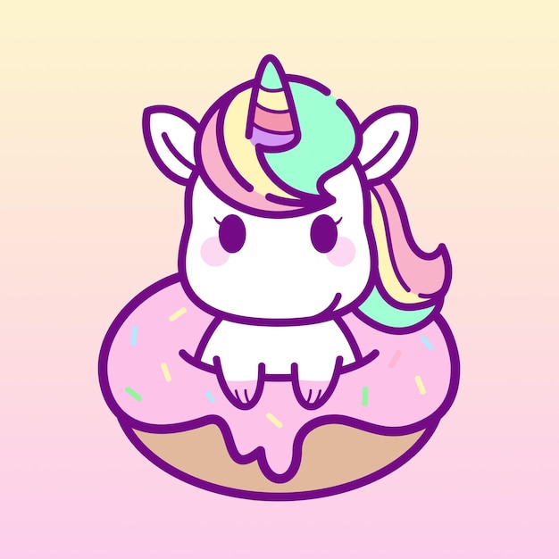 Vector vector lindo unicornio donuts