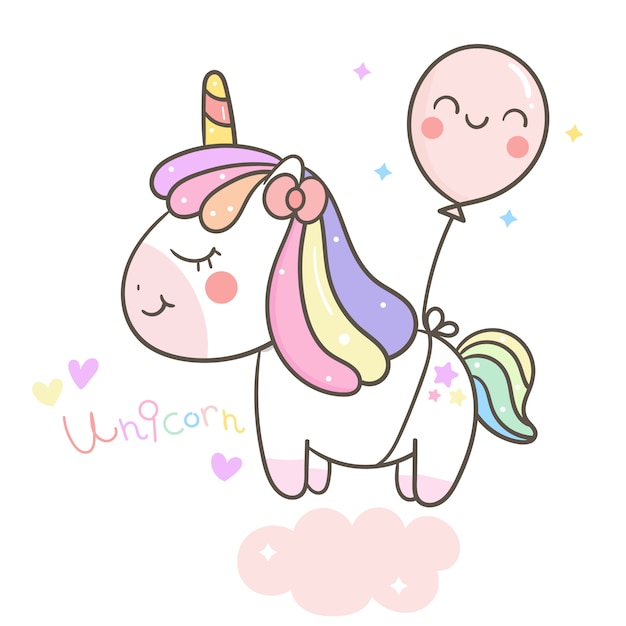 Vector vector lindo unicornio con globo pastel