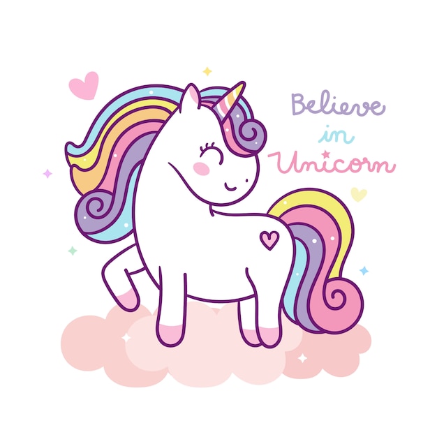 Vector lindo unicornio en nube pastel