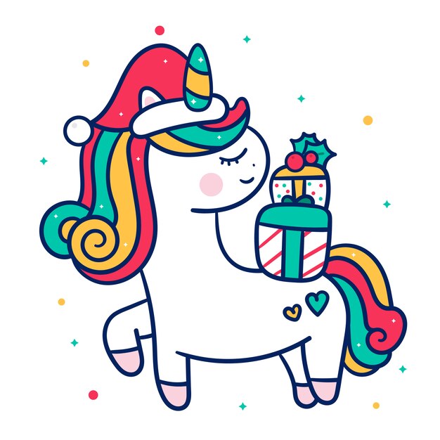 Vector lindo unicornio con regalos