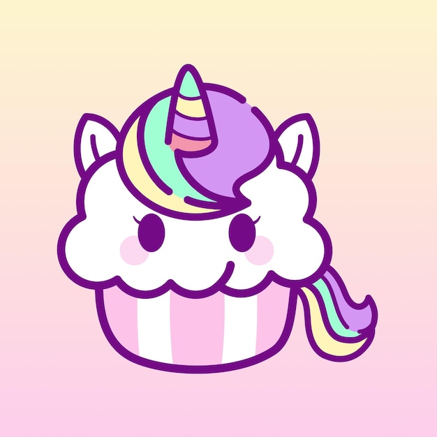 vector, lindo, unicornio, taza, pastel