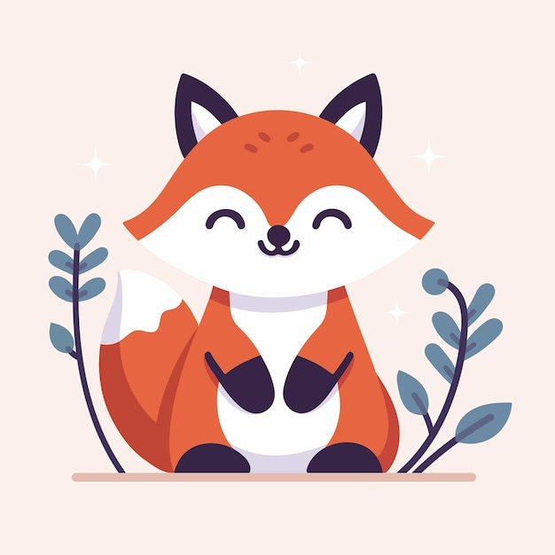 Vector lindo zorro feliz personaje de dibujos animados vector ilustración plana