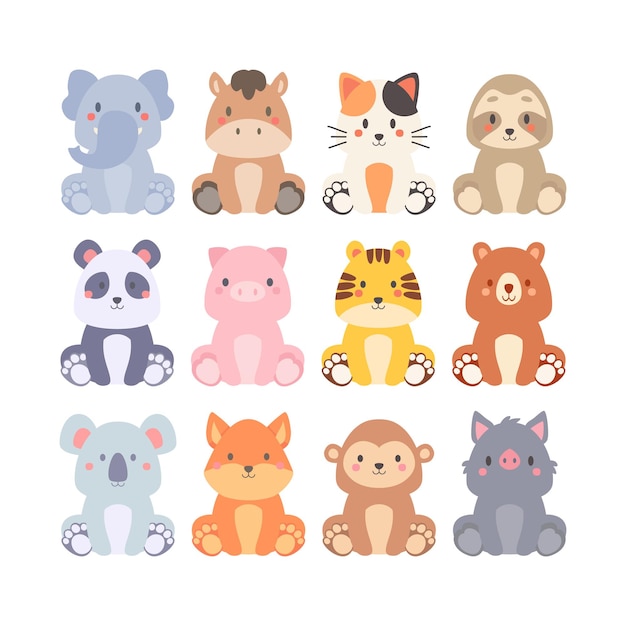Vector lindos animalitos dibujos animados sentado