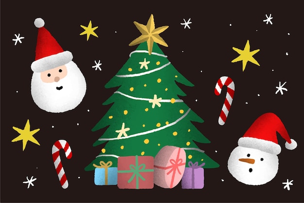 Vector lindos elementos de Navidad árbol de Santa muñeco de nieve juego de regalos