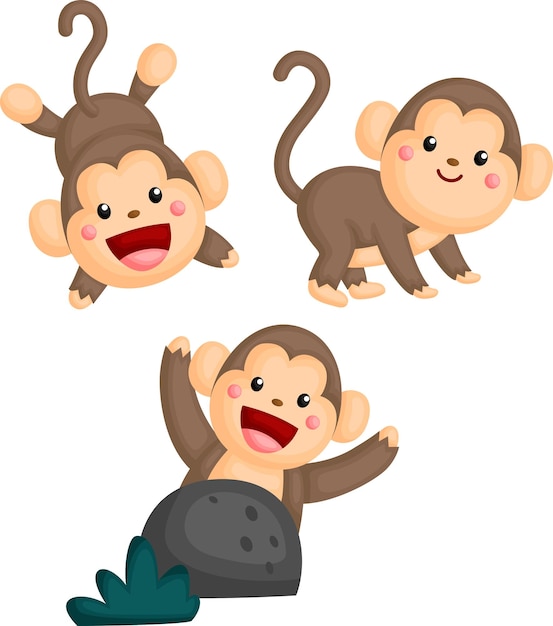 un vector de lindos monos en diferentes poses