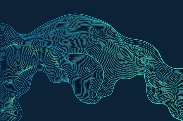 Vector línea abstracta arte ondulado que fluye gradientes dinámicos aislados sobre fondo azul en onda de lujo