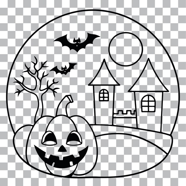Vector de línea de arte de un personaje de Halloween en un fondo transparente