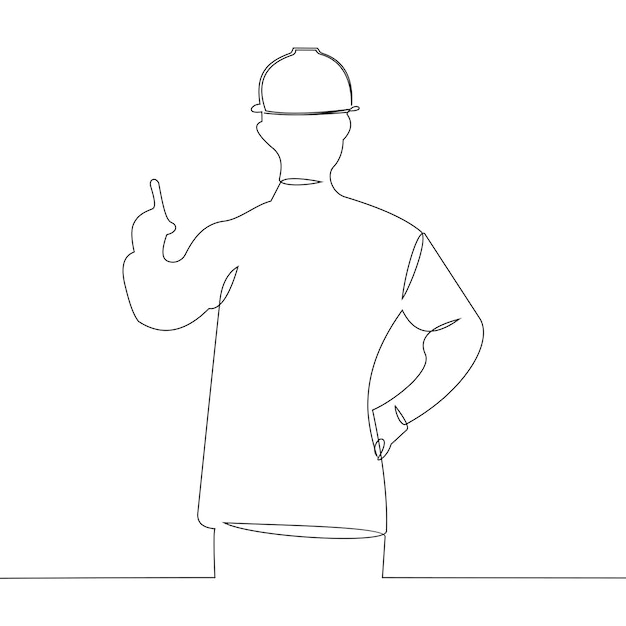 Vector de línea continua de un capataz de edificio de pie