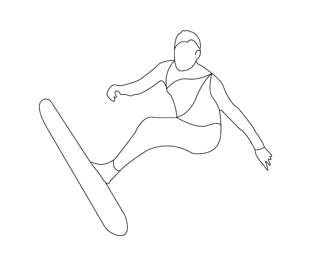 Vector vector de línea continua dibujando joven surfista turista feliz