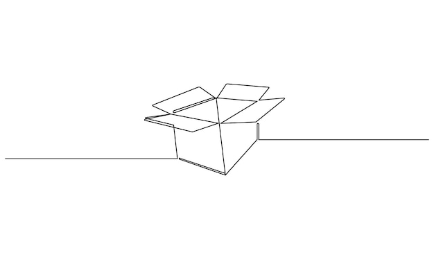 Vector en una línea continua dibujando la silueta de una caja de cartón concepto de mensajero y paquete