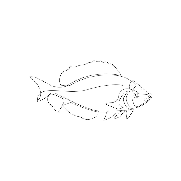 Vector en una línea continua dibujo artístico de peces ilustración minimalista en fondo blanco
