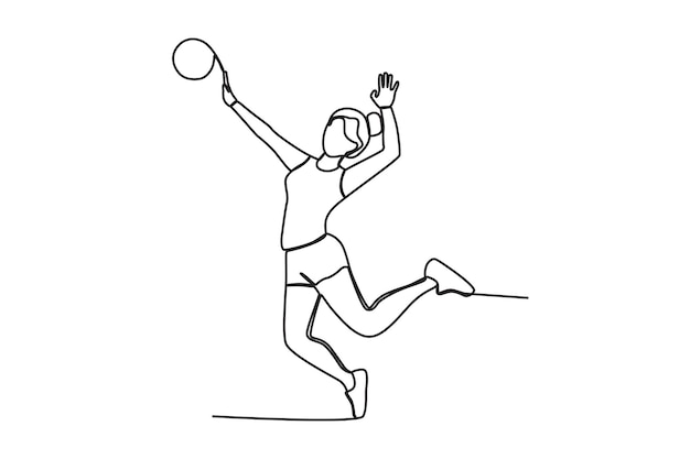Vector línea continua de jugadora de voleibol femenina golpeando la pelota