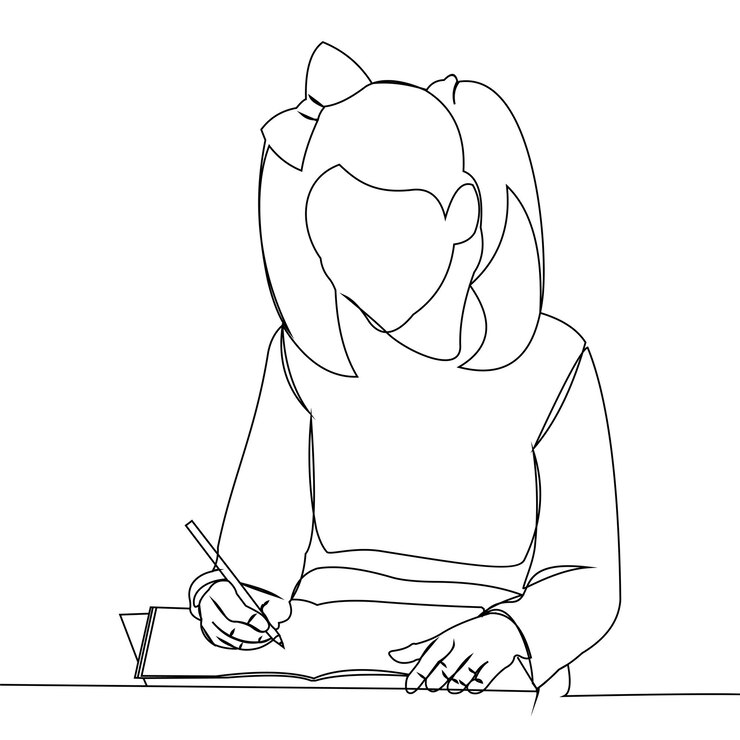 Vector vector de línea continua de una mujer estudiando