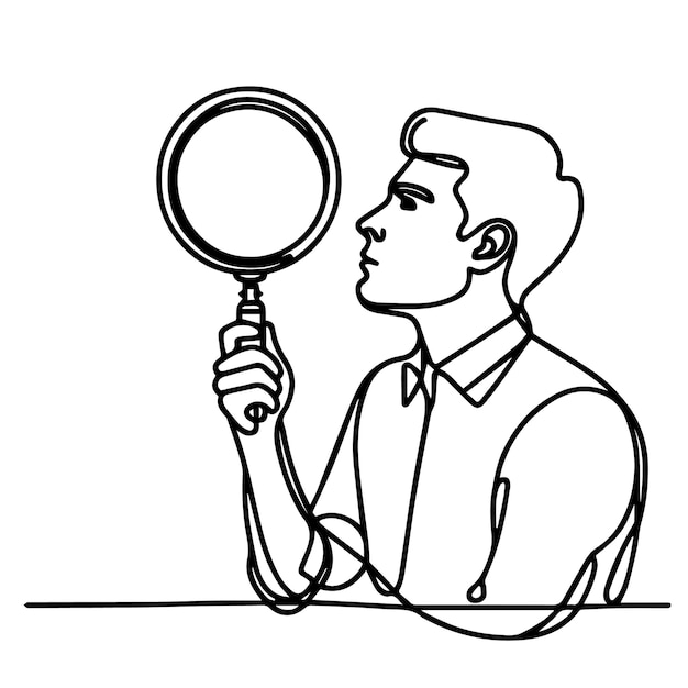 vector de línea continua de una persona con una lupa