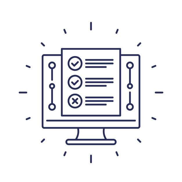 Vector de línea de icono de prueba en línea