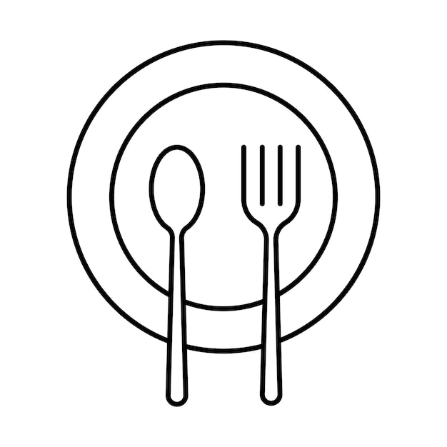 Vector de la línea del icono del tenedor y la cuchara Signo de concepto de negocio del restaurante
