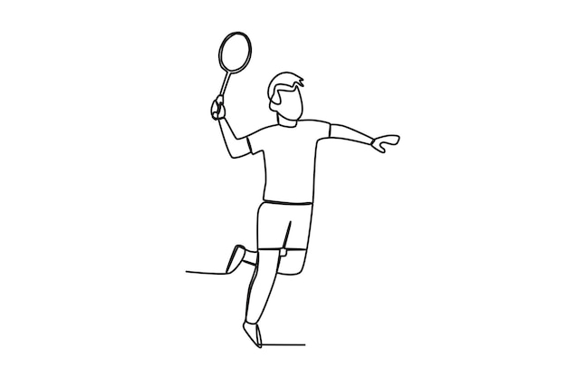 Vector en línea del jugador de bádminton masculino golpeando la pelota