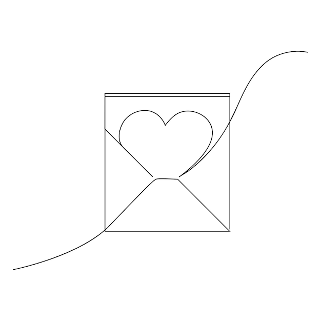 Vector una línea de papel postal sellado en sobre con corazón propuesta de amor y relación