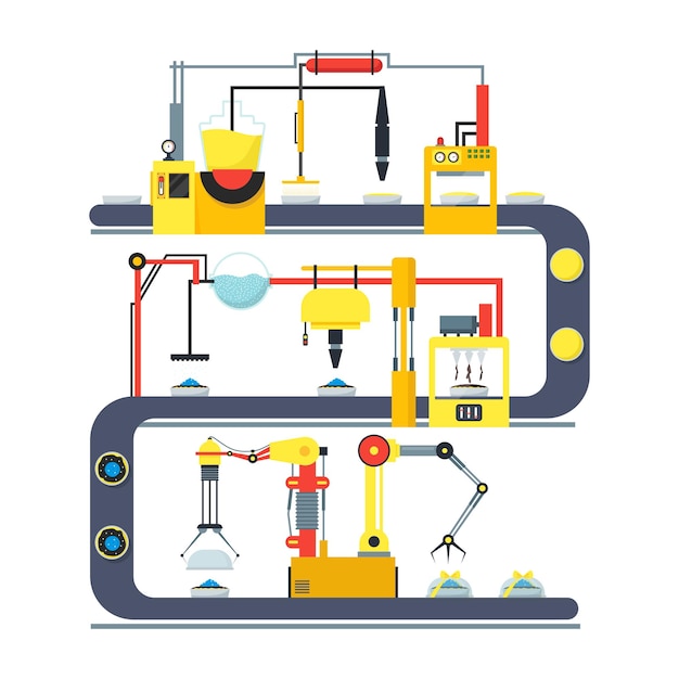 Vector de línea de producción automática de tortas transportadoras de fábrica