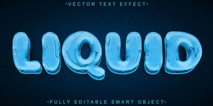 Vector vector líquido azul efecto de texto de objeto inteligente totalmente editable