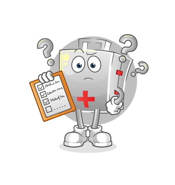 Vector de lista de horario de botiquín de primeros auxilios. personaje animado