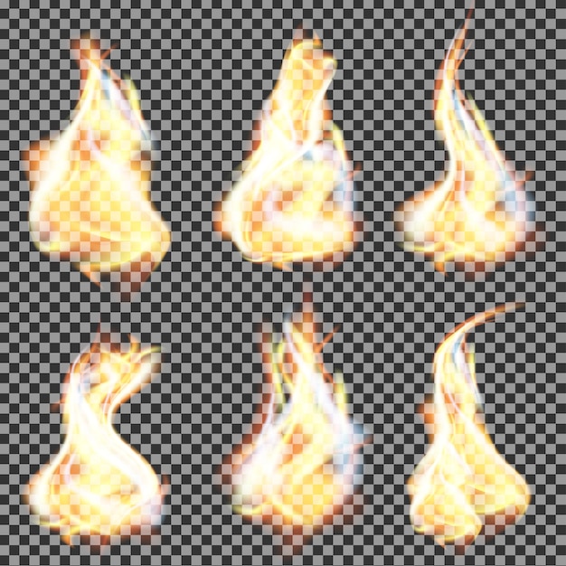 Vector de llamas de fuego realista sobre fondo transparente