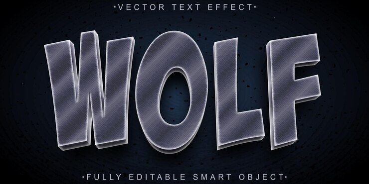 Vector vector de lobo salvaje gris efecto de texto de objeto inteligente totalmente editable