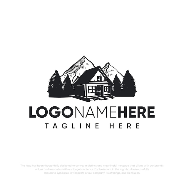 Vector lodge insignia logo madera cabaña naturaleza bosque logo vector ilustración