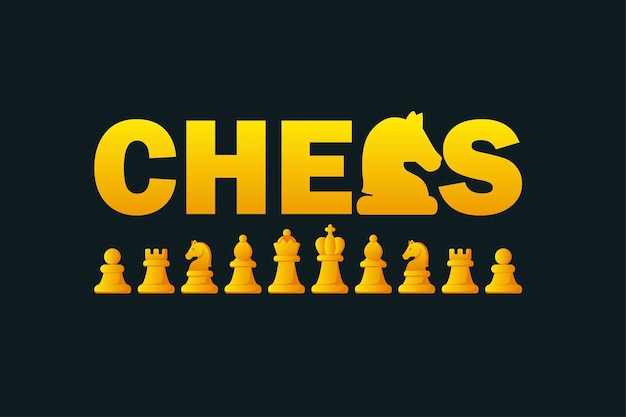 Vector logo chess y figuras de ajedrez doradas