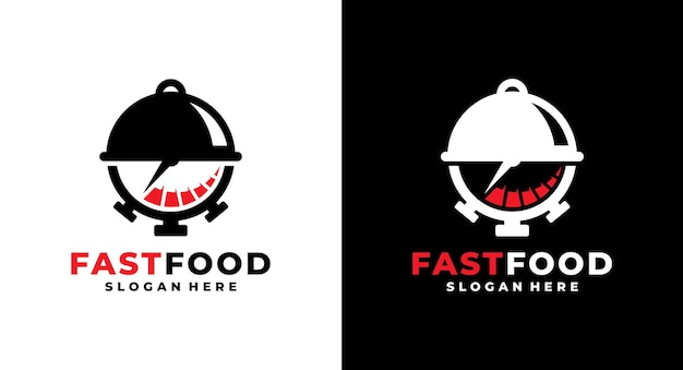 Vector de logo de comida creativa y velocímetro