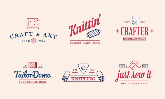 Vector Logo Design Hecho a mano DIY Craft Sastrería y tejer