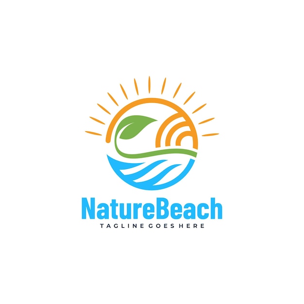 Vector logo illustration nature beach line art style.