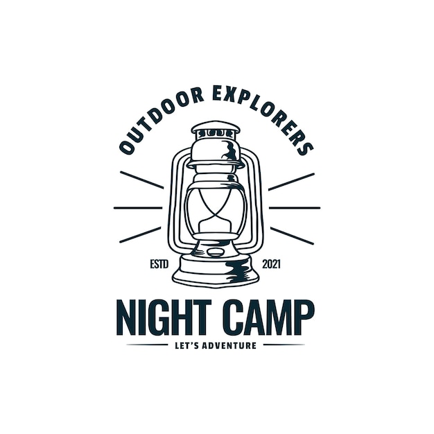 Vector logo illustration night camp vintage badge style.