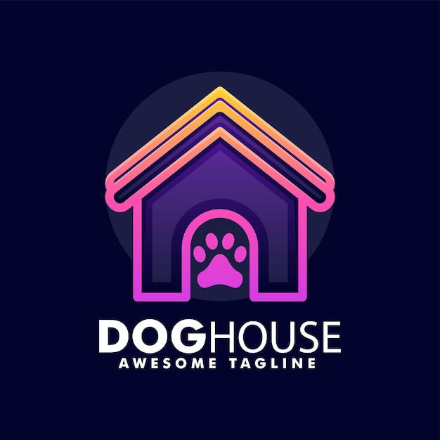 Vector Logo Ilustración Casa Perro Estilo Arte Línea Degradado