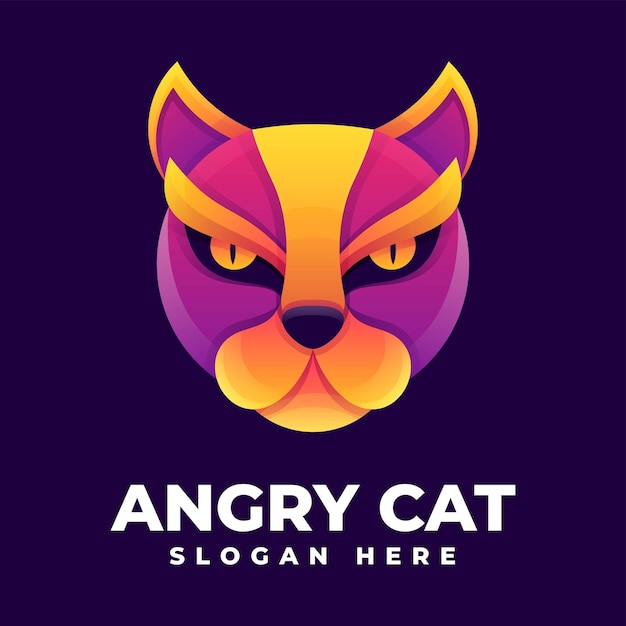 Vector Logo Ilustración Gato Enojado Estilo Colorido Degradado