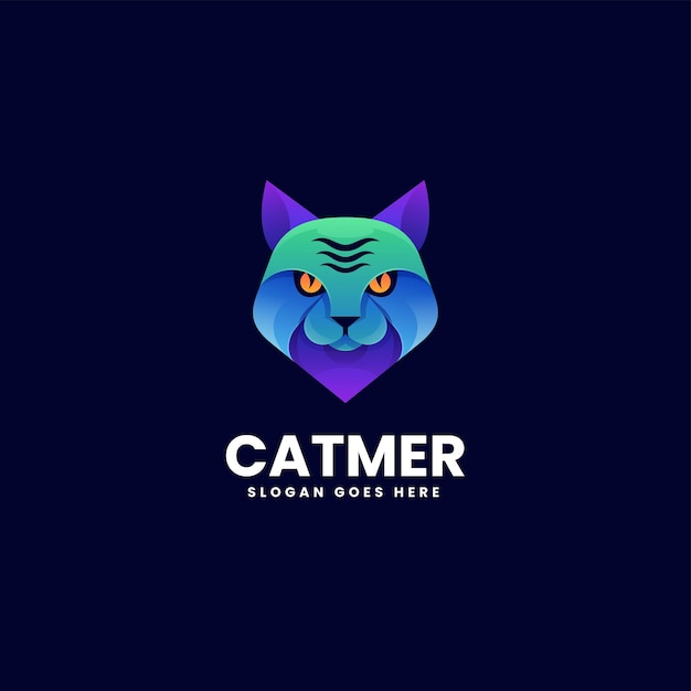 Vector Logo Ilustración Gato Enojado Estilo Colorido Degradado