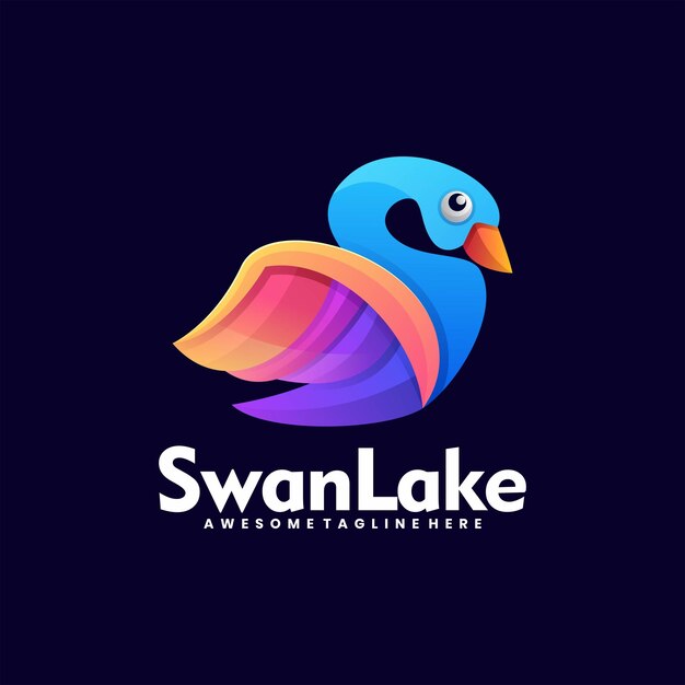 Vector Logo Ilustración Lago Cisne Degradado Estilo Colorido