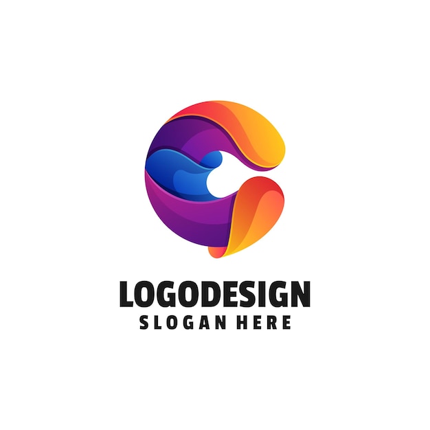 Vector Logo Ilustración Letra C Estilo colorido degradado