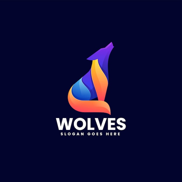 Vector Logo Ilustración Lobo Estilo Colorido Degradado