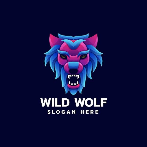Vector Logo Ilustración Con Lobo Salvaje Estilo Colorido Degradado